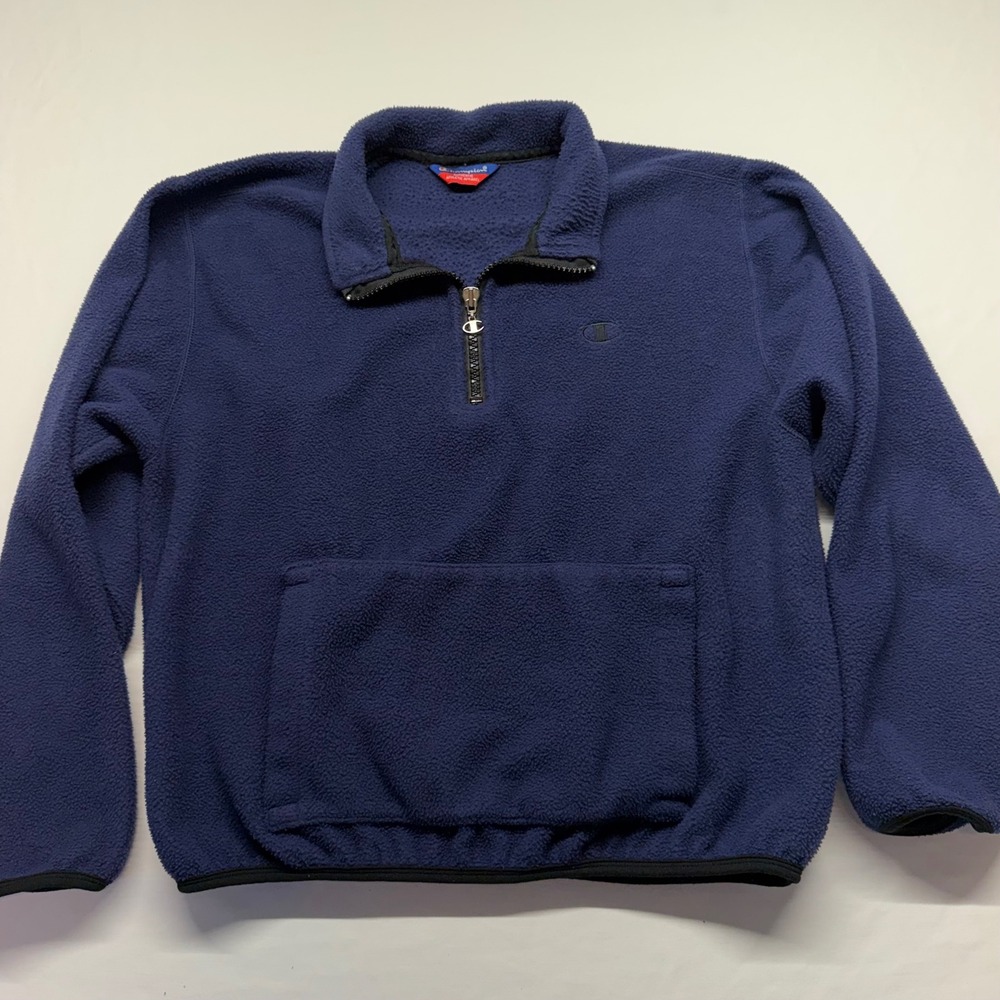 Vintage Champion Fleece Pullover Blue 1/4 Zip Kangaroo Pocket Mens XL 90s Y2K